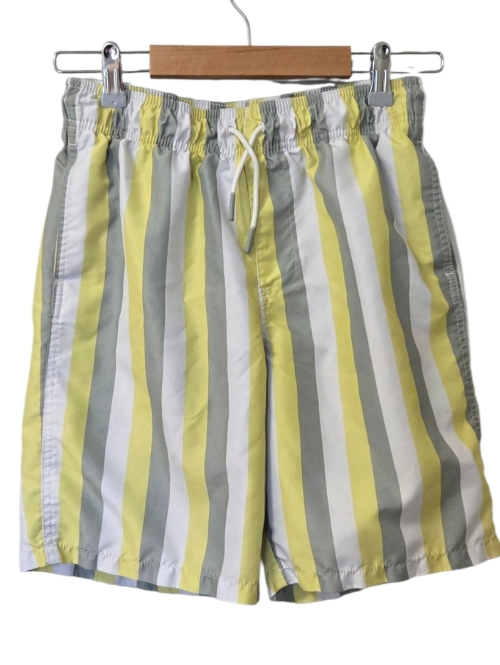 Cat & Jack Boys XL 16 Swim Trunks Yellow Gray Stripe Lined Shorts Elastic Waist